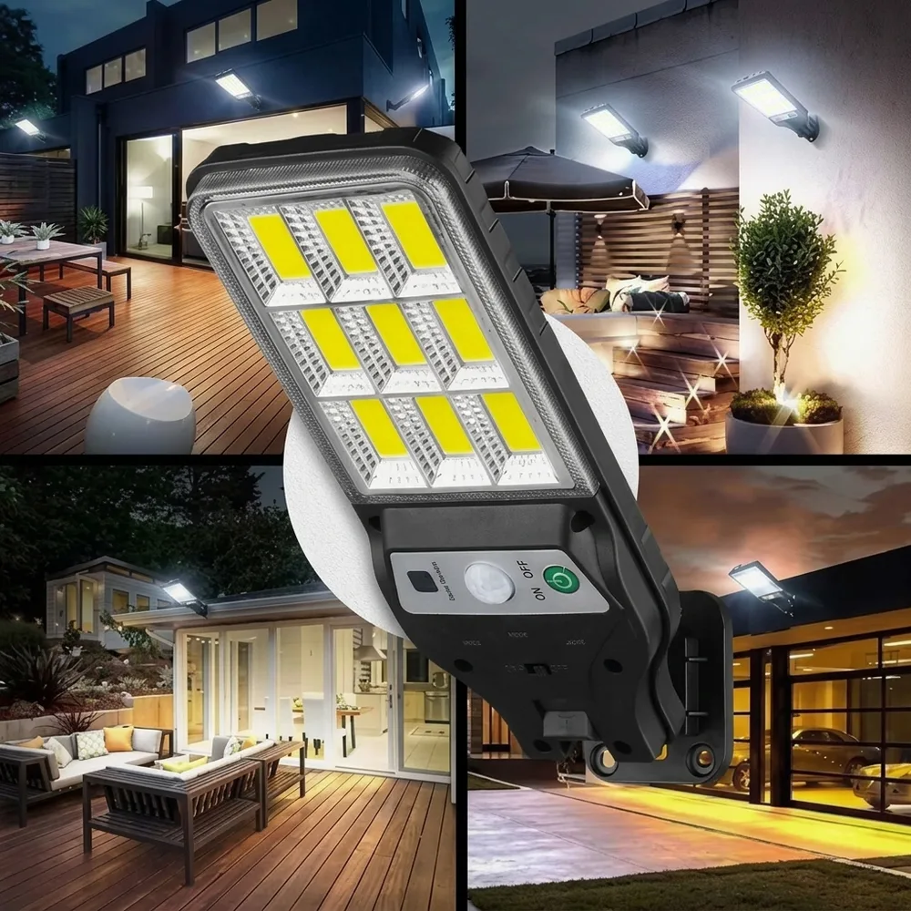 Foto fija de la lámpara EcoFoco completa, de frente y levemente en ángulo, sobre fondo claro, mostrando el panel solar y los LED, con el control remoto al lado.